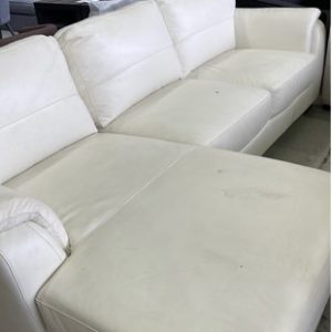 EX DISPLAY HOME FURNITURE - WHITE LEATHER 3 SEATER COUCH SOLD AS IS