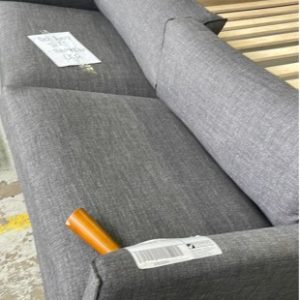 EX DISPLAY HOME FURNITURE - CHARCOAL MATERIAL 3 SEATER COUCH SOLD AS IS BROKEN LEG SOLD AS IS