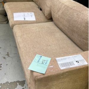 EX DISPLAY HOME FURNITURE - BEIGE MATERIAL 3 SEATER COUCH SOLD AS IS