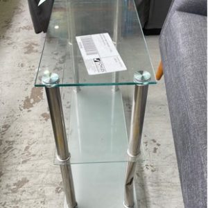 EX DISPLAY HOME FURNITURE - 3 TIER GLASS SHELF SOLD AS IS