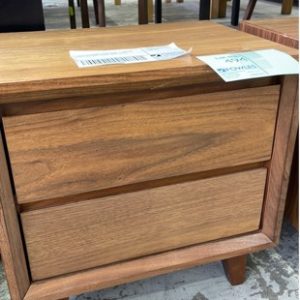 EX DISPLAY HOME FURNITURE - BROWN TIMBER BEDSIDE TABLE SOLD AS IS