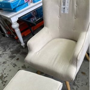 EX DISPLAY HOME FURNITURE - BEIGE ARMCHAIR WITH FOOTREST SOLD AS IS