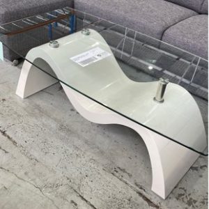 EX DISPLAY HOME FURNITURE - TIMBER & GLASS COFFEE TABLE SOLD AS IS SOLD AS IS