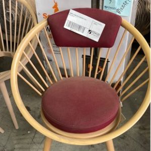 TIMBER CHAIR WITH BURUNDY SEAT SOLD AS IS