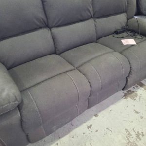 SECONDS - BARDO RHINO ASH 3 SEATER COUCH WITH 2 ARM CHAIRS ELECTRIC RECLINERS SOLD AS IS