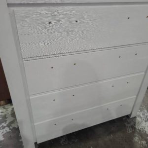 ASTOR 4 DRAWER TALL BOY ACACIA TIMBER WHITE BRUSHED SOLD AS IS
