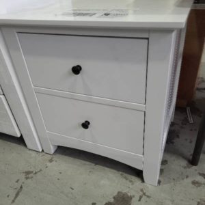 EX DISPLAY TILLY 2 DRAWER WHITE TIMBER BEDSIDE TABLE RRP$399 SOLD AS IS