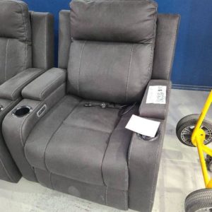 EX DISPLAY PARAMOUNT CHARCOAL FABRIC SINGLE ELECTRIC RECLINER ARM CHAIR AND HEADREST SOLD AS IS