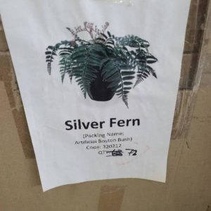 BOX OF ARTIFICIAL SILVER FERN PLANT SOLD AS IS