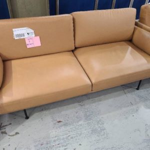 EX-HIRE PU LEATHER TAN 2.5 SEATER COUCH SOLD AS IS