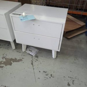EX DISPLAY SANTINO WHITE BEDSIDE TABLE 2 DRAWERS