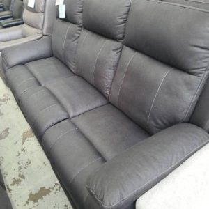 EX DISPLAY LUXIMO SUPER SUEDE CHARCOAL FABRIC 3 SEATER LOUNGE WITH 2 ARM CHAIRS ALL ELECTRIC RECLINERS SOLD AS IS