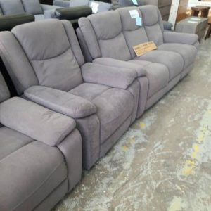 EX DISPLAY DAKOTA BARCELONA CHARCOAL 3 SEATER RECLINER WITH 2 ARM CHAIRS MANUAL RECLINERS SOLD AS IS