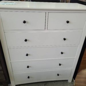 EX DISPLAY WHITE TILLY 6 DRAWER TALLBOY SOLD AS IS