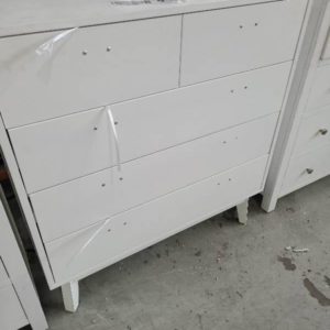 EX DISPLAY SANTINO TALLBOY WHITE TIMBER SOLD AS IS RRP$949 *SOME MARKS & SCRATCHES SOLD AS IS*