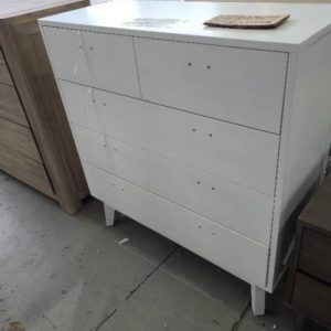 EX DISPLAY SANTINO TALLBOY WHITE TIMBER SOLD AS IS RRP$949