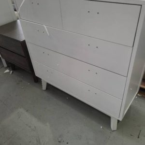 EX DISPLAY SANTINO TALLBOY WHITE TIMBER SOLD AS IS RRP$949
