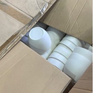 BOX OF PLASTIC PLANTS POTS SOLD AS IS