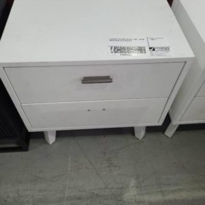 EX DISPLAY SANTINO BEDSIDE TABLE WHITE TIMBER SOLD AS IS RRP$399