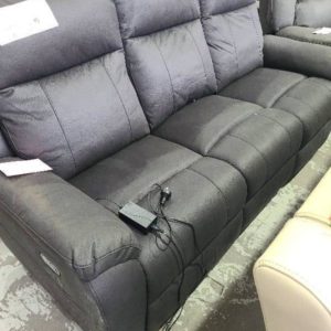 EX DISPLAY LUXIMO 3 SEATER CHARCOAL COUCH WITH ELECTRIC RECLINERS CHARCOAL SOLD AS IS