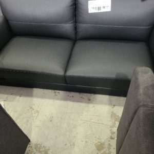 EX DISPLAY TULLEN THICK BLACK LEATHER 3 SEATER COUCH SOLD AS IS