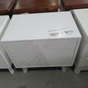 EX DISPLAY SANTINO BEDSIDE TABLE WHITE TIMBER SOLD AS IS RRP$399