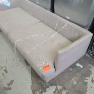 EX HIRE BEIGE LINEN OVERSIZE 3 SEATER COUCH NO LEGS SOLD AS IS