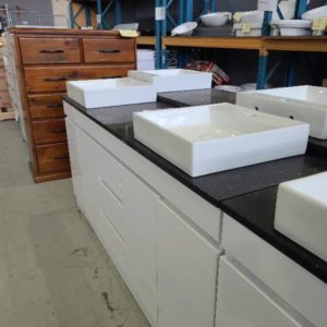 1800MM WHITE DOUBLE BOWL BATHROOM VANITY WITH BLACK DIAMOND STONE TOP WITH ABOVE COUNTER BOWLS BN1770