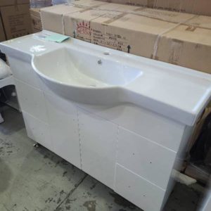 1200MM GLOSS WHITE VANITY WITH CENTRAL DOORS SEMI RECESSED BOWL P592-1200W