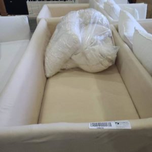 EX-HIRE WHITE LINEN 2.5 SEATER COUCH SOLD AS IS