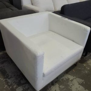 EX-HIRE WHITE VINYL ARMCHAIR SOLD AS IS