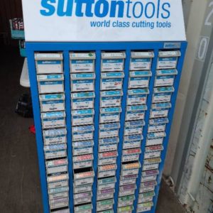 SUTTON TOOLS DISPLAY BOARD ASSORTED BITS SOME TRAYS FULL SOME EMPTY SOLD AS IS