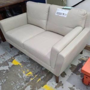 EX DISPLAY TULLEN THICK WHEAT LEATHER 2 SEATER COUCH SOLD AS IS