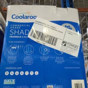 COOLAROO SHADE SAIL TRIANGLE 6.5 X 6.5 X 6.5 GRAPHITE CHARCOAL COLOUR