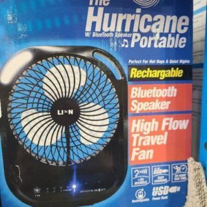 HURRICANE PORTABLE RECHARGEABLE BLUE TOOTH SPEAKER & HIGH FLOW TRAVEL FAN