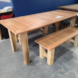 TAS OAK HARD WOOD TABLE WITH 2 BENCH SEATS