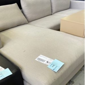 EX HIRE BEIGE COUCH WITH CHAISE SOLD AS IS
