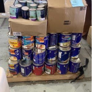 PALLET OF ASSORTED PAINT/DECKING OILS VARIOUS LITRES SIZES SOLD AS IS
