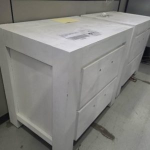 EX DISPLAY ASTOR 2 DRAWER BEDSIDE TABLE ACACIA TIMBER WHITE BRUSHED SOLD AS IS