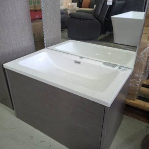 BRAND NEW WALL HUNG 800MM WIDE VANITY DOVER GREY LAMINATE WITH TOP AND MATCHING MIRROR MODEL 1008080-C04 3 BOXES ON PICK UP - VANITY/TOP/MIRROR