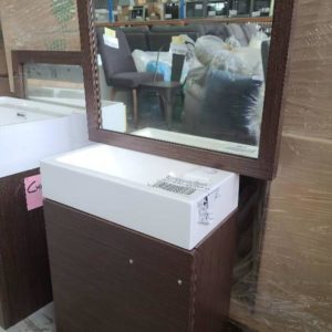 BRAND NEW WALL HUNG 450MM WIDE POWDER ROOM VANITY WITH MATCHING MIRROR - COLOUR - CHESTNUT *ONE BOX ON PICK UP* MODEL 1005045-C05