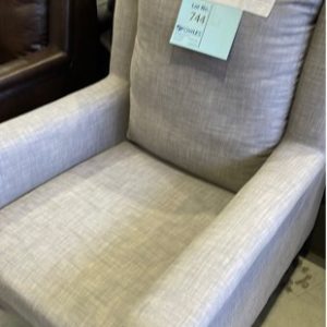 BRAND NEW GREY MATERIAL ARM CHAIR SOLD AS IS
