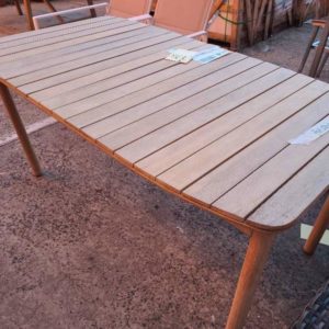 EX HIRE TIMBER SLAT OUTDOOR TABLE SOLD AS IS