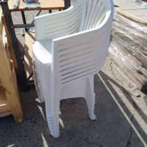 WHITE PLASTIC CHAIRS SOLD AS IS