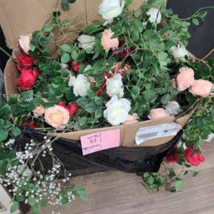 BOX OF ASSORTED ARTIFICAL FLOWERS SOLD AS IS