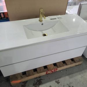 EX DISPLAY 1200MM 2 DRAWER VANITY WITH GOLD TAP SOLD AS IS