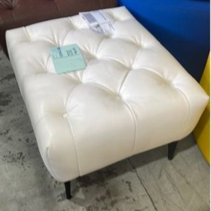 EX-HIRE WHITE LEATHER SMALL SQUARE OTTOMAN SOLD AS IS