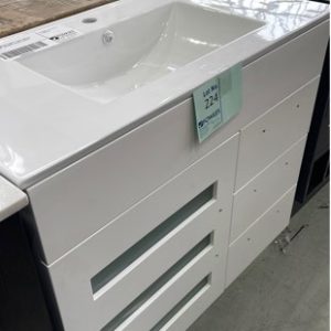 NEW 900MM WHITE VANITY WITH WHITE CERAMIC TOP BV390W GLASS DOORS RRP$875