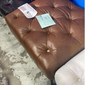 EX-HIRE BROWN LEATHER SMALL SQUARE OTTOMAN SOLD AS IS
