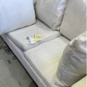 EX HIRE CREAM LINEN COUCH SOLD AS IS
